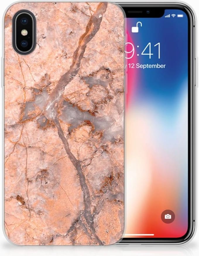 Apple iPhone X | Xs TPU Siliconen Hoesje Marmer Oranje