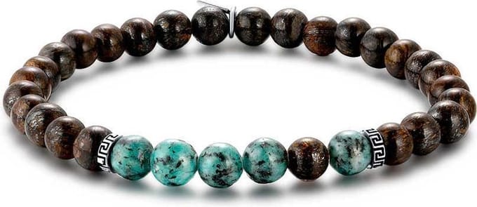 Twice As Nice Armband in edelstaal, groene en bruine bollen 21cm