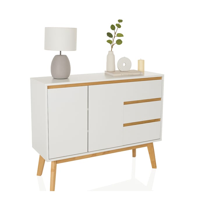 Dressoir / ladekast TAROLO I 97x34x80 cm 3 laden 2 deuren wit hjh LIVING