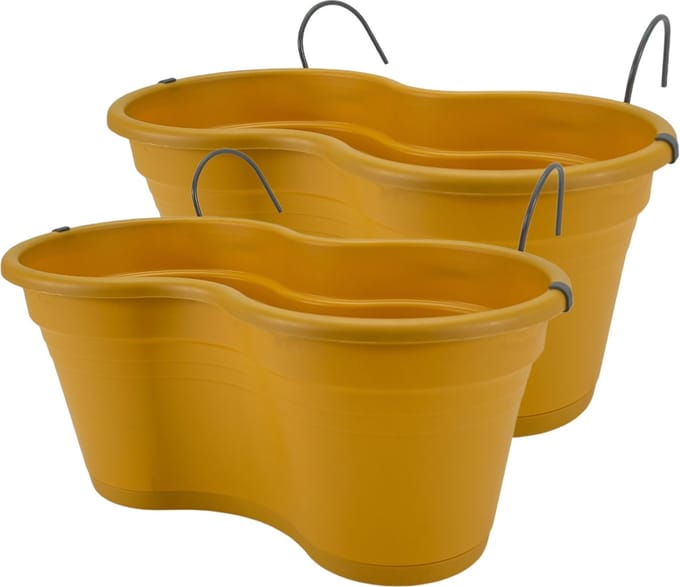 Balkon bloembak Hangbak Compleet - Okergeel - 37 x 20 x 17 cm - 2 Stuks