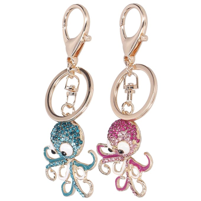 2 STKS Mode Octopus Vorm Strass Sleutelhanger Sleutelhanger Tas Charm Hanger Cadeau(Blauw Roos Rood ) gray