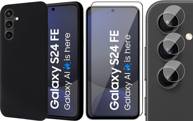 Hoesje geschikt voor Samsung Galaxy S24 FE - Screenprotector Volledig Dekkend Glas & Camera - Mat Back Case Zwart