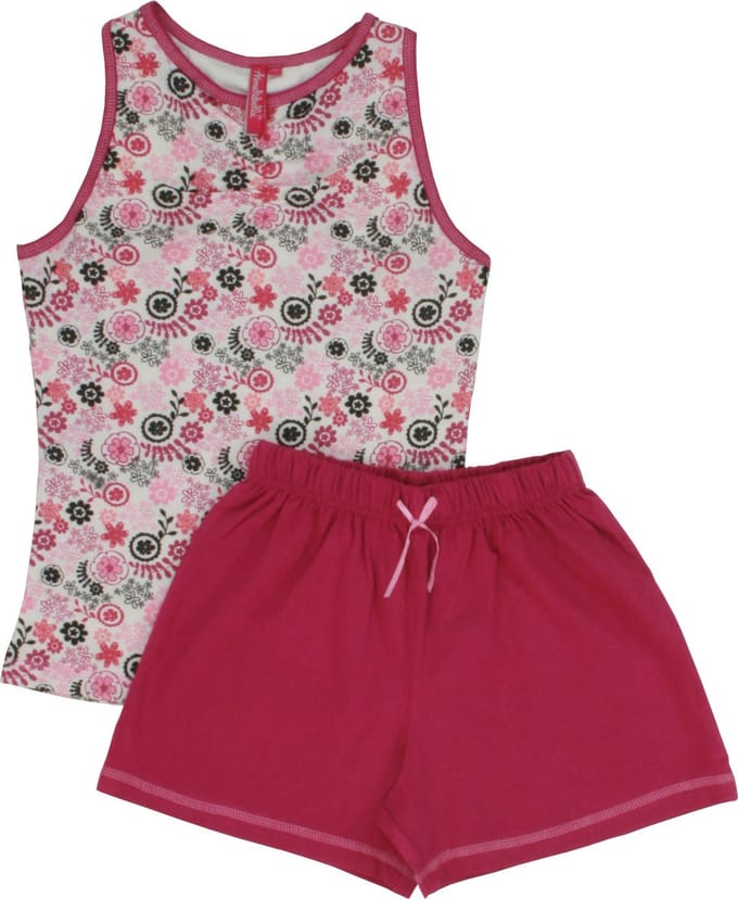 Annarebella Meisjes Shortama -100% Katoen-Fuchsia - Maat 152