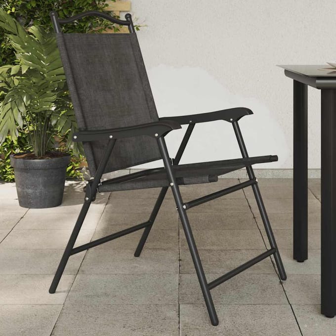 vidaXL - Opklapbare - stoelen, - 2 - stuks, - gemêleerd - grijs, - staal - en - Textilene.