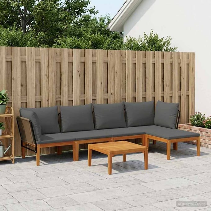 vidaXL - 6 - st - Massief - acaciahout - & - touw - Naturel