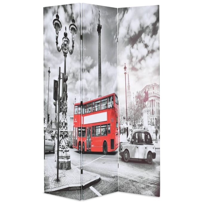 vidaXL - Kamerscherm - inklapbaar - Londen - bus - 120x170 - cm - zwart - en - wit