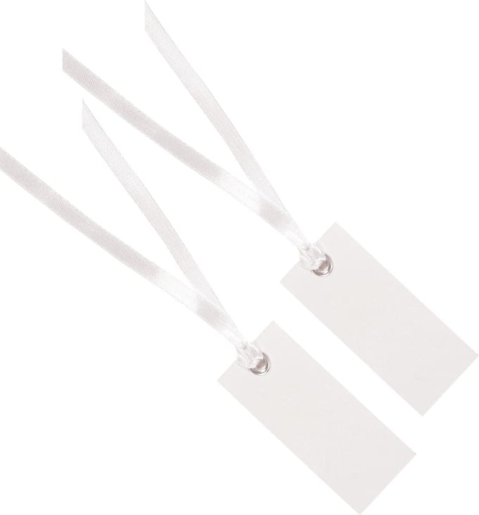 Santex cadeaulabels met lintje - 24x stuks - wit - 3 x 7 cm - naam tags