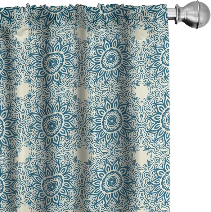 ABAKUHAUS Blauwe Mandala Gordijnen – 2x75x225 cm – microvezel, halfschaduw