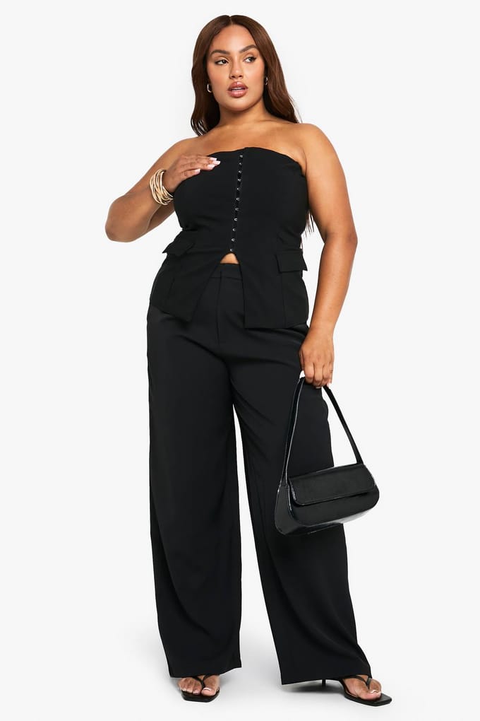boohoo Dames Plus Bengaline Korset Bandeautop | Black | Maat: 24