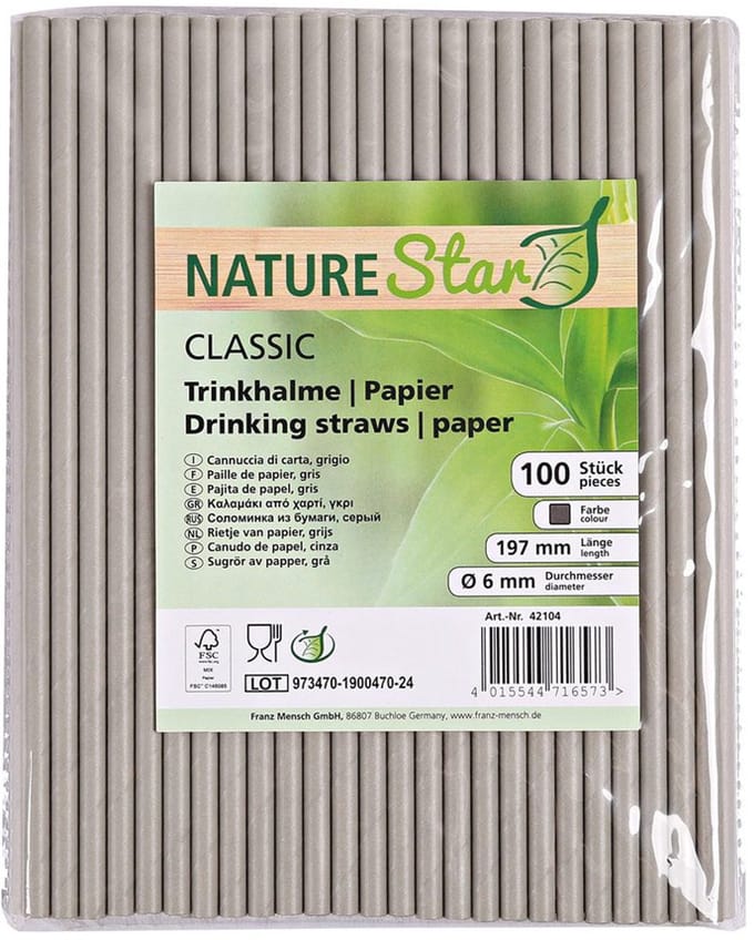 NATURE Star papieren drinkrietje Classic, 197 mm, grijs
