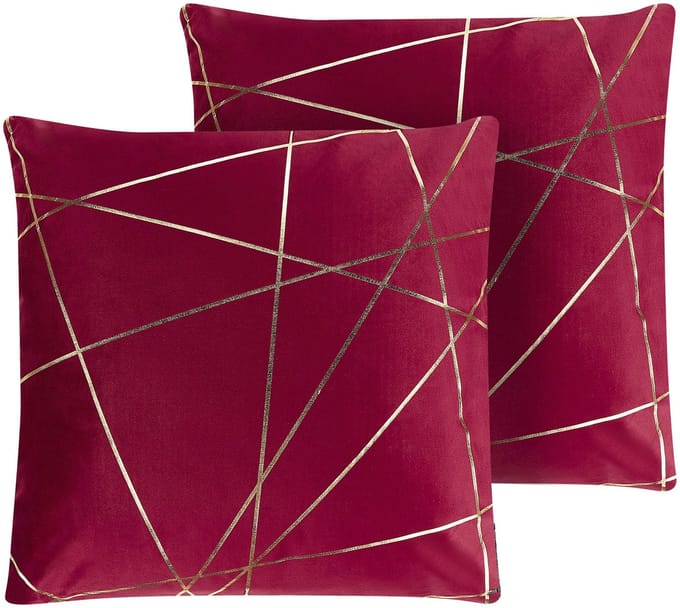 PINUS - Sierkussen set van 2 - Rood - 45 x 45 cm - Fluweel