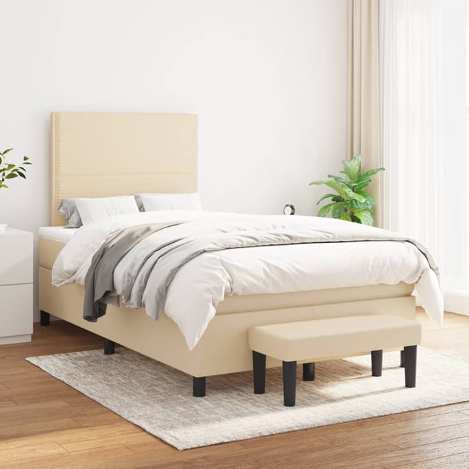 vidaXL - Boxspring - met - matras - stof - crèmekleurig - 120x190 - cm