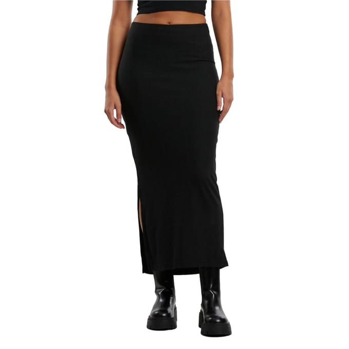 Urban Classics Dames/Dames Geribbelde Maxi Rok met Hoge Split (Zwart)
