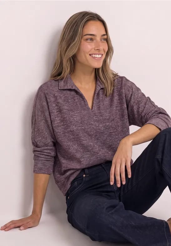 Poloshirt met lange mouwen in gemêleerde look