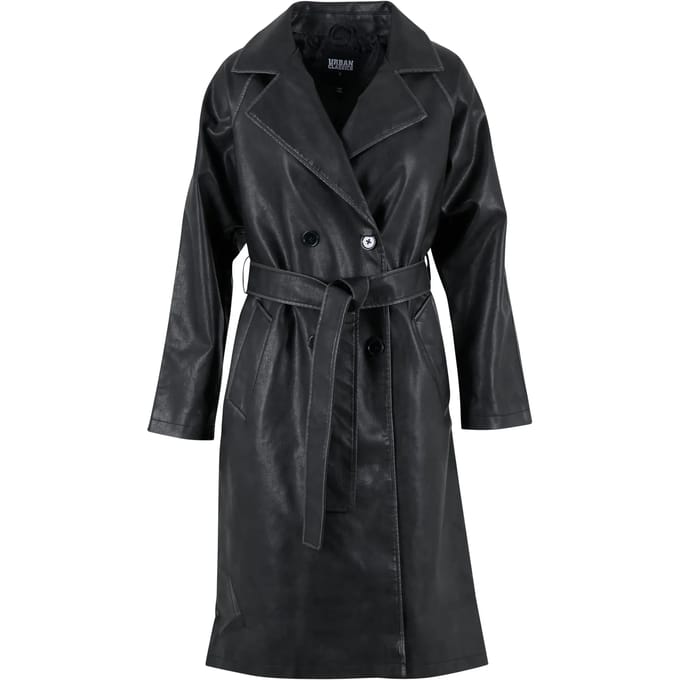 Urban Classics - Vintage Leather Trenchcoat jas - M - Zwart