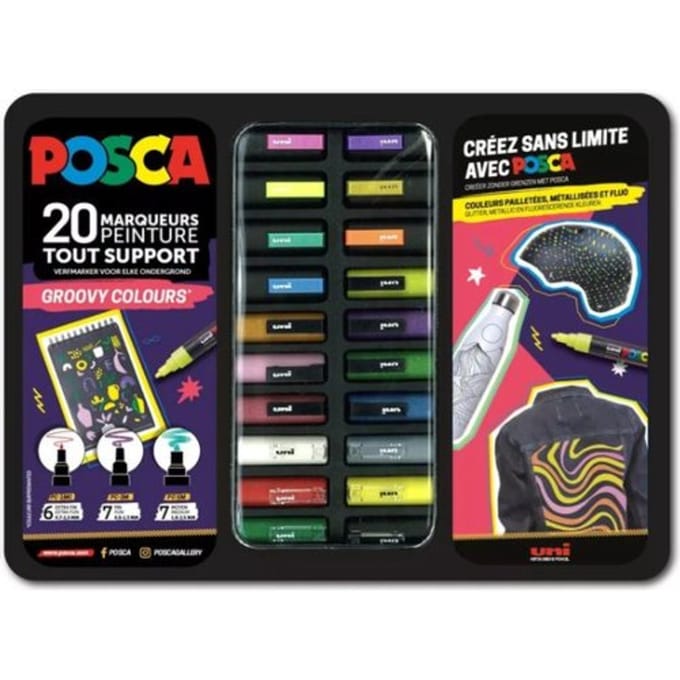 Paintmarker Uni POSCA Groovy Colours assorti metalen koffer à 20 stuks
