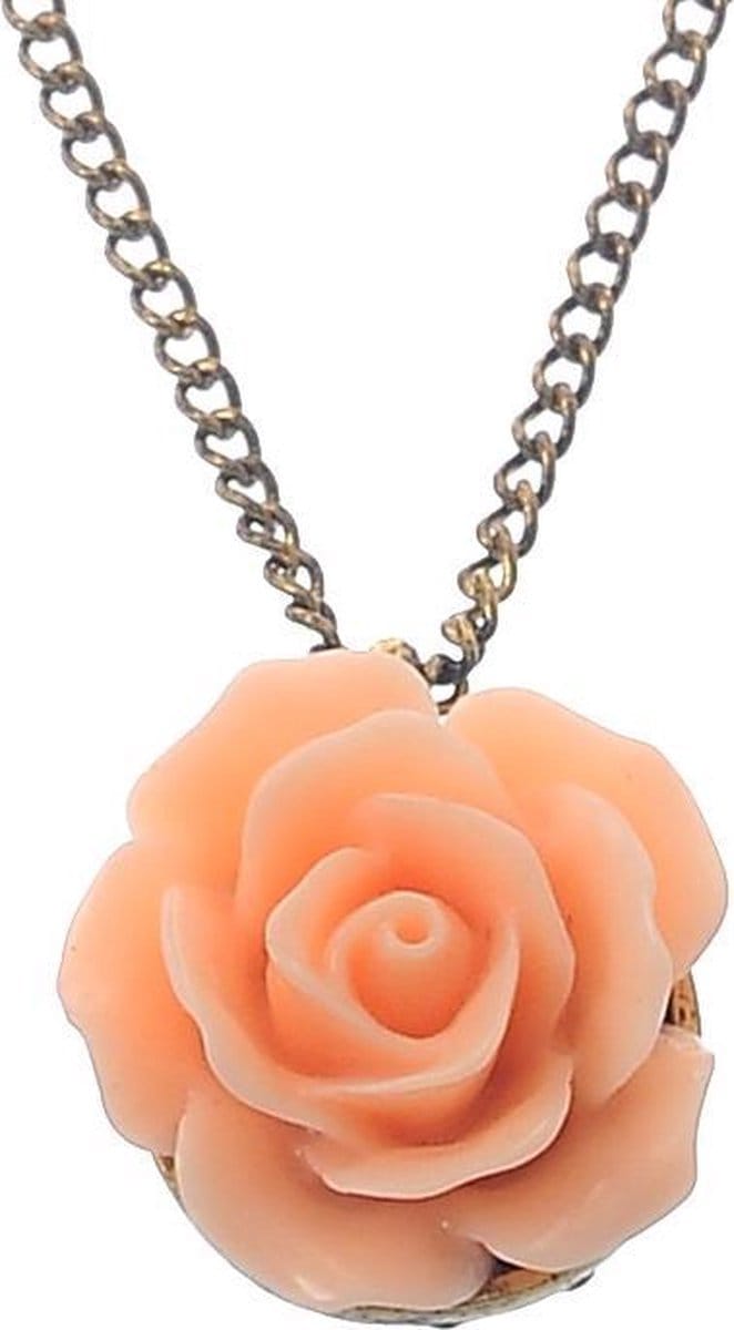 Behave - Ketting met rozenhanger - Perzik - 44 cm + verlengketting