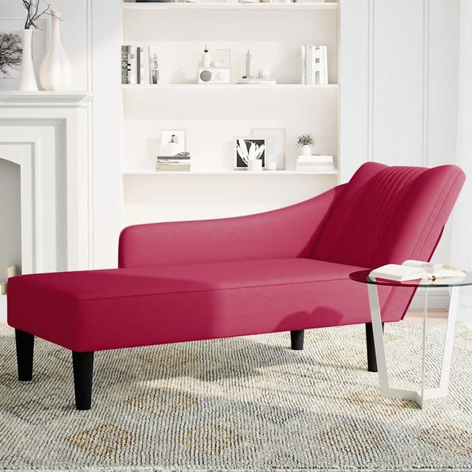 vidaXL - Chaise - longue - met - rechterarmleuning - fluweel - wijnrood