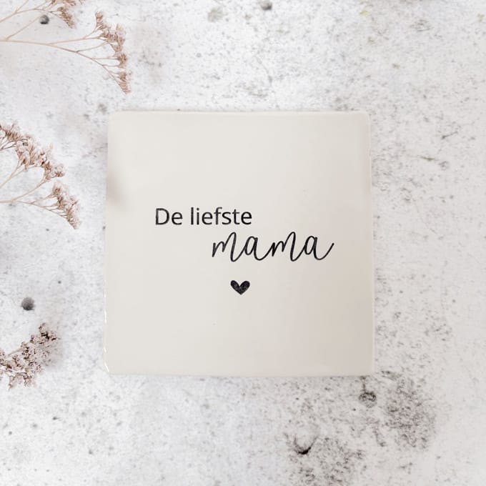 Keramieken tegeltje 10x10cm - De liefste mama - Beige - Moederdag
