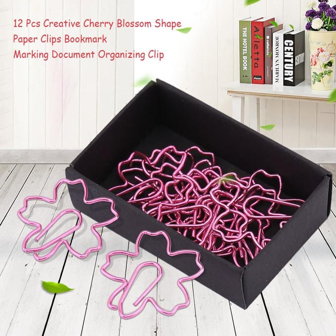 12 Stuks Creatieve Kersenbloesem Vorm Paperclips Bladwijzer Markering Document Organiserende Clip black