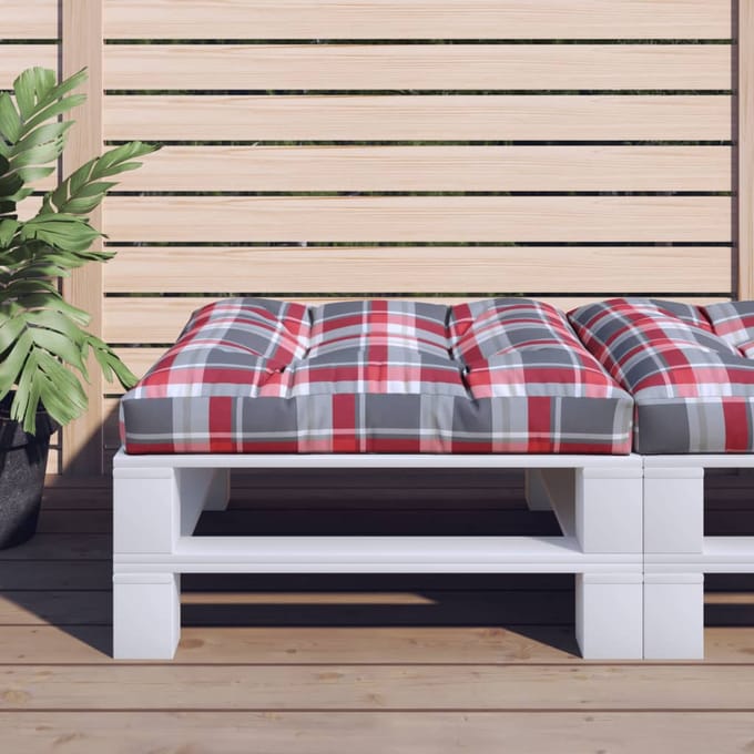 vidaXL - Palletkussen - 80x80x12 - cm - stof - ruitpatroon - rood