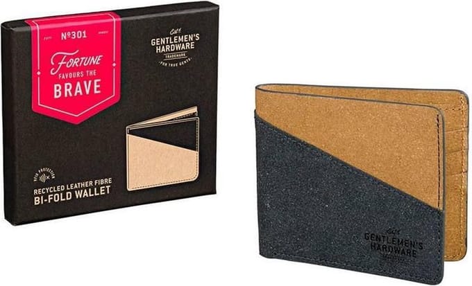 Bi-Fold Wallet Recycled Leather Black & Tan