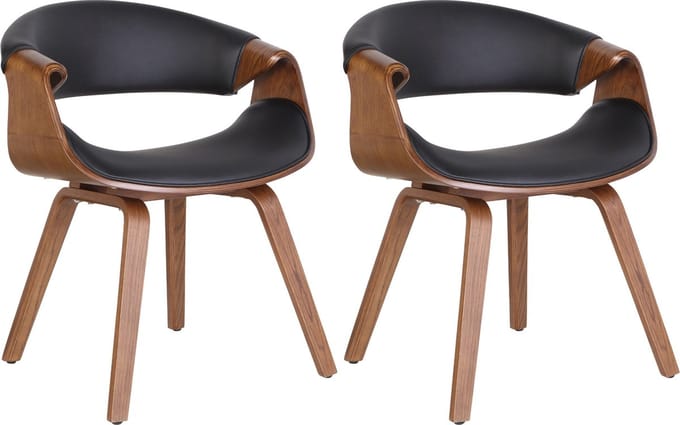 CLP Foley Set van 2 eetkamerstoelen - Met armleuning - Houten frame - eik/zwart Kunstleer
