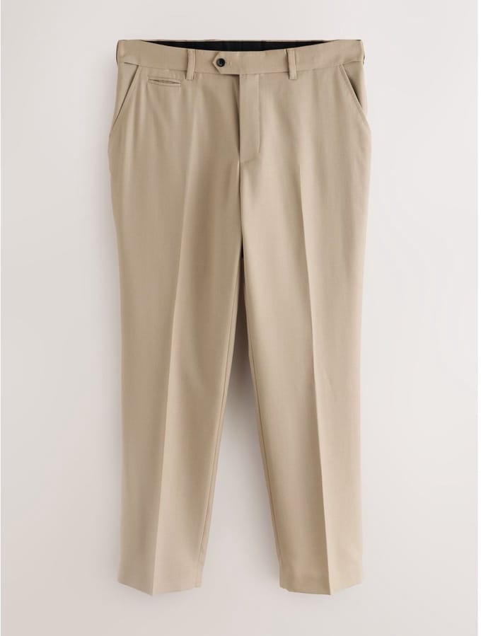 Next - Heren - Normale Pasvorm - Signature - 100% Wollen broek met Motion Flex-tailleband - Naturel