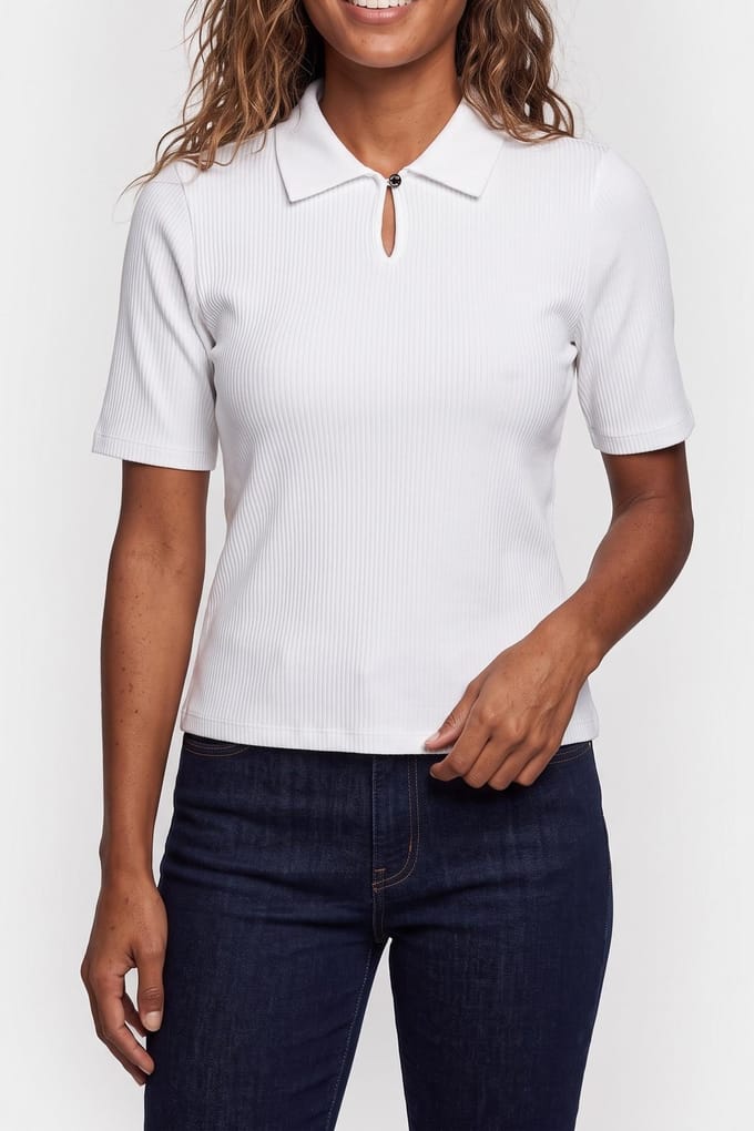 Calvin Klein Ss Modal Rib Polo Bright White Größe: S | Poloshirts Outlet | Damen | Weiß