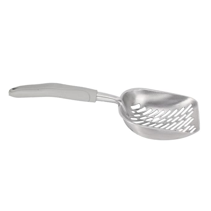 Spatule pour animaux de compagnie Pelle profonde Tamis Pelle à litière pour chat Manche ergonomique Acier inoxydableGris grise