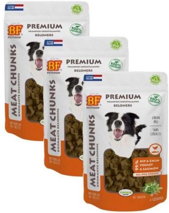 3x200 gr Biofood meat chunks kip&zalm hondensnack