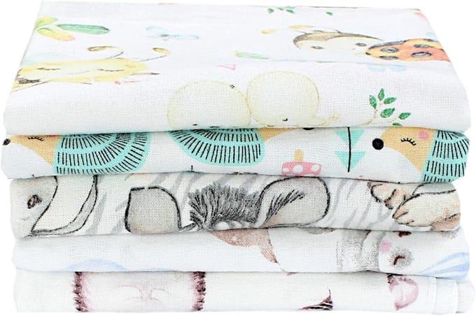 Wasbare Babymolletondoeken 70x80cm - 5 Stuks met Schattige Prints