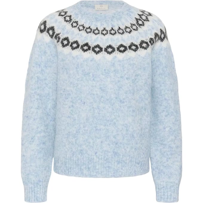 Kaffe KAberta Pullover Dames Trui - Blue Mel. -Grey/Chalk Pattern