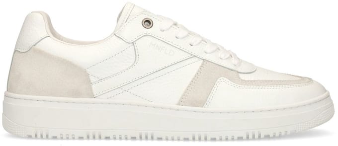 Manfield - Heren - Witte leren sneakers met suède details - Maat 42