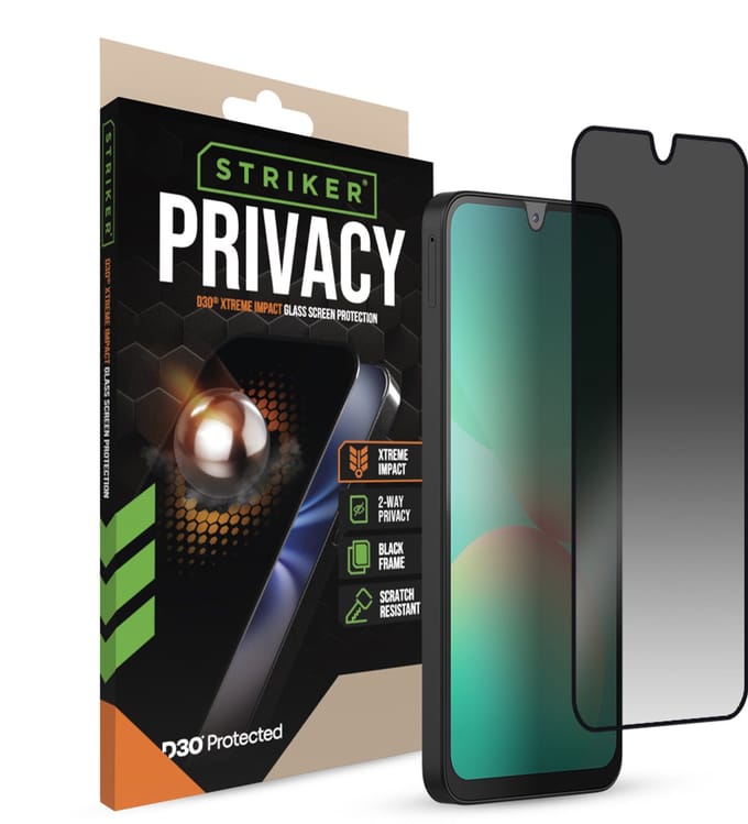 Striker Screenprotector geschikt voor Samsung Galaxy A16 Glazen | Striker Xtreme Impact Privacy Screenprotector Privacy - Case Friendly - Zwart