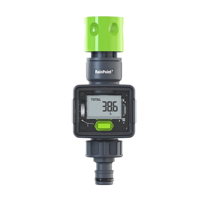 Rainpoint Digitale Waterstroommeter 3/4 BSP Schroefdraad IPX6 LCD Buiten Tuinslang Stroomsnelheid Tester groen