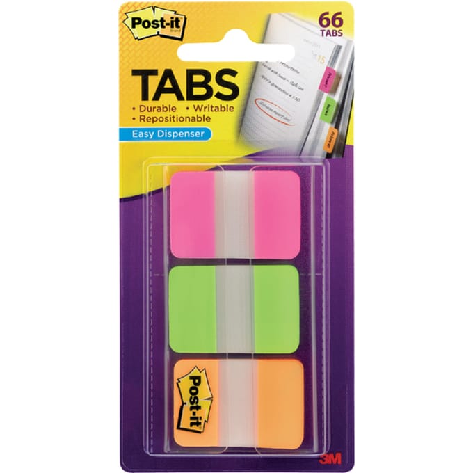 Post-it® Index Strong, Roze, Groen, Oranje, 25.4 x 38 mm, 22 Tabs/Kleur/Dispenser