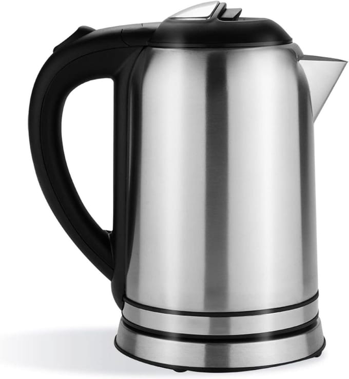 Brushed Stainless Steel Kettle, Double Wall Tea Kettle with 2000W quick boil heating, with automatic shut-off and boil-dry protection, 1L