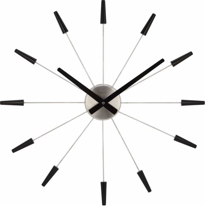 NeXtime Plug Inn – Stille Wandklok – 58 cm – Metaal – Zwart – Design