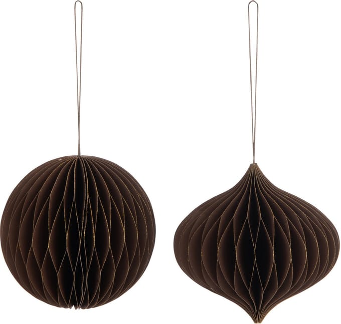 J-Line kersthanger Bal - papier - bruin - large - 2 stuks