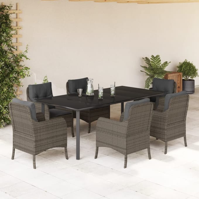 vidaXL - 7-delige - Tuinset - met - kussens - poly - rattan - grijs