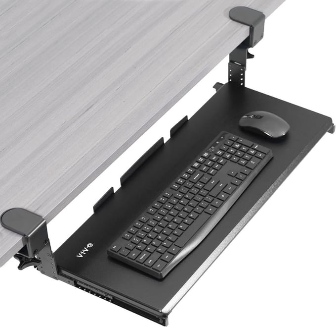 In hoogte verstelbare toetsenbordlade onder het bureau met C-klem, 27 x 11 inch