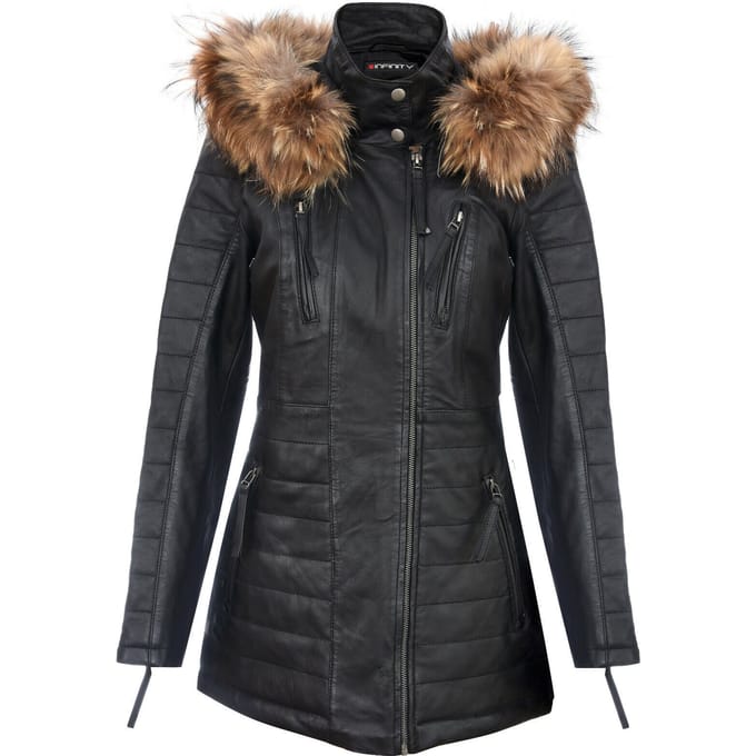 Dames slim fit leren parka-jas met capuchon-Northam