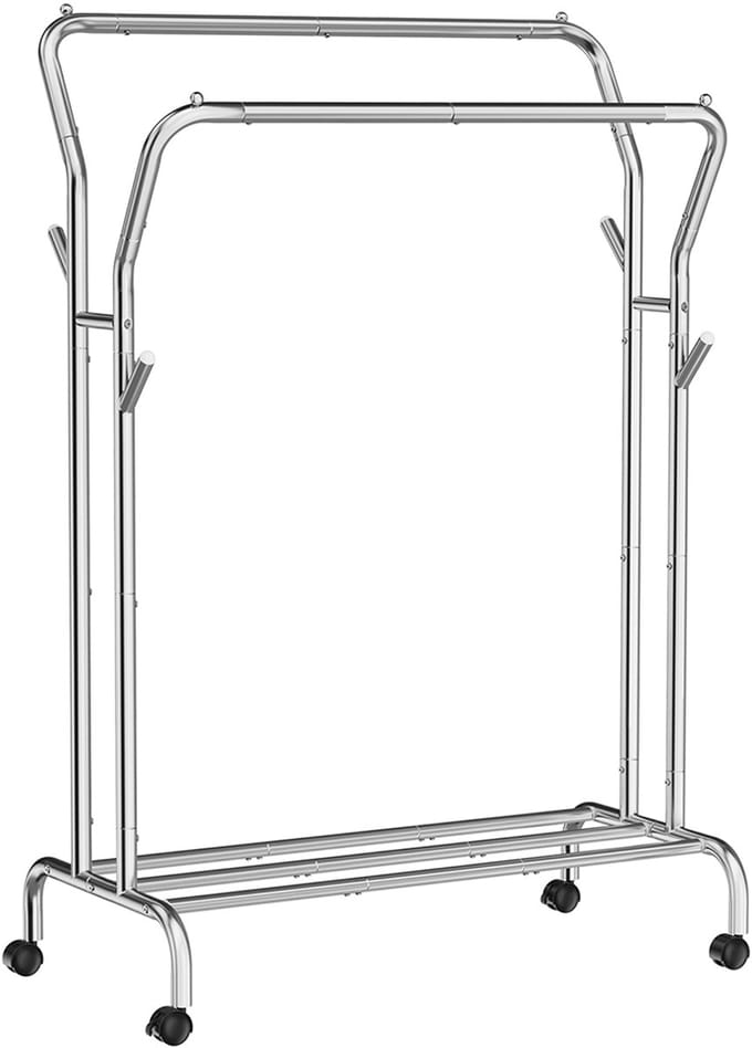 MAZAZU - Kledingrek - 2 Frames - Zilver - Met wielen - 103.5x52.5x155