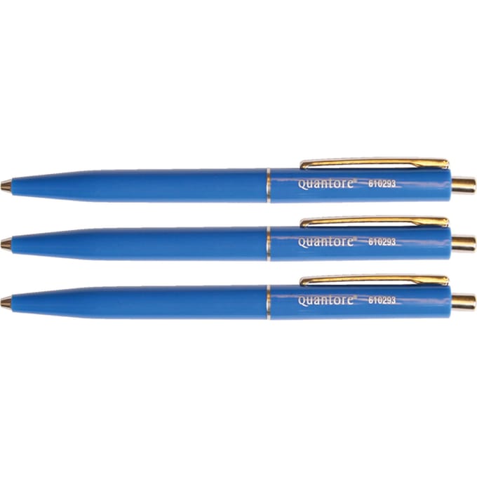Balpen Quantore drukknop met metalen clip blauw medium