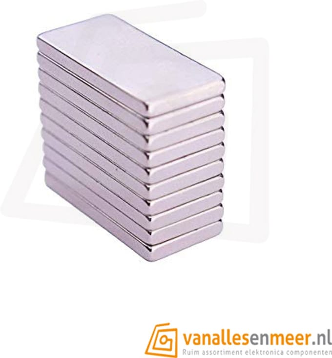 Blokmagneet 10x5x2mm Neodymium 20 stuks