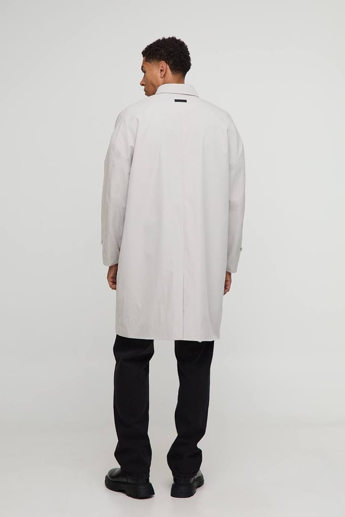 Oversized Fit Single Breasted Nylon Car Coat | Grey | Size Medium
