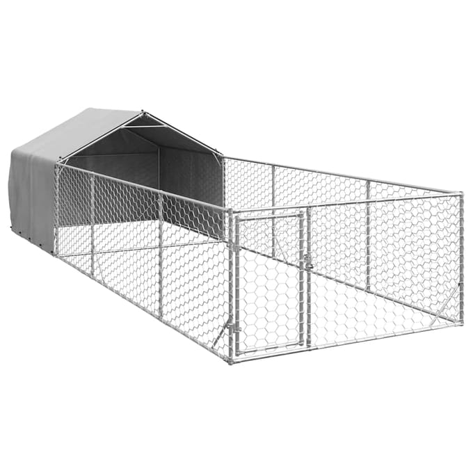 vidaXL - Hondenkennel - met - ren - 6x2x1,5 - m - gegalvaniseerd - staal