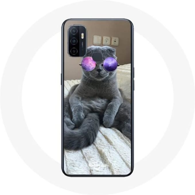 Coque Oppo A53 Chat avec Lunettes de vue violettes