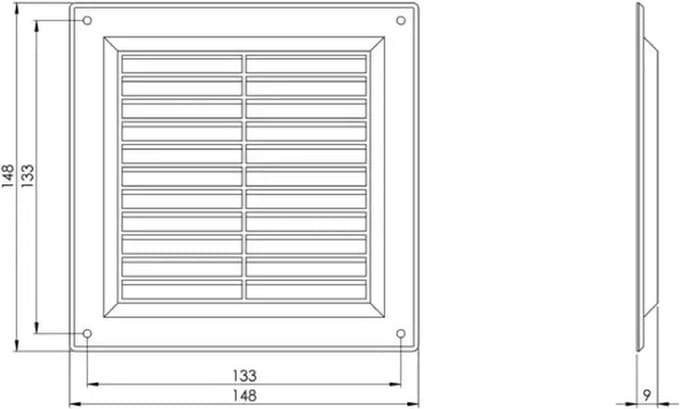 Ventilatierooster vierkant met grill 150x150 mm wit - VR1550